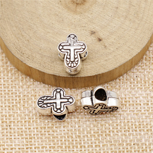 Round-Angle Cross Metal Beads 14mm Vintage Antique Silver Tone 20pcs 2