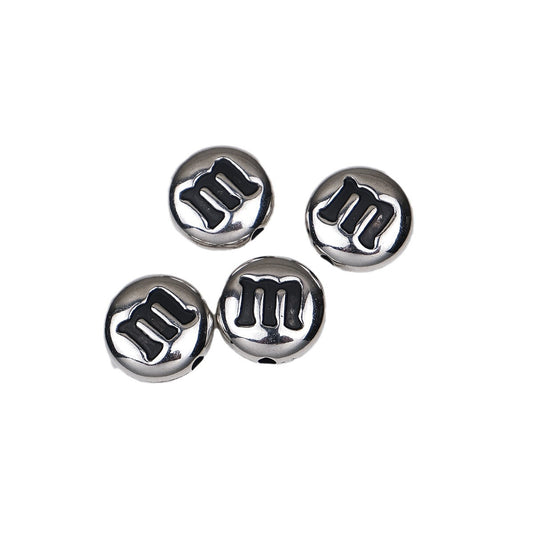 Plating Acrylic Beads 14mm Glossy Gold Silver Metallic M&M Style 100pcs 2
