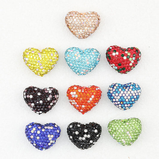 Fancy Rhinestone Polymer Clay Heart Beads 24mm 10pcs