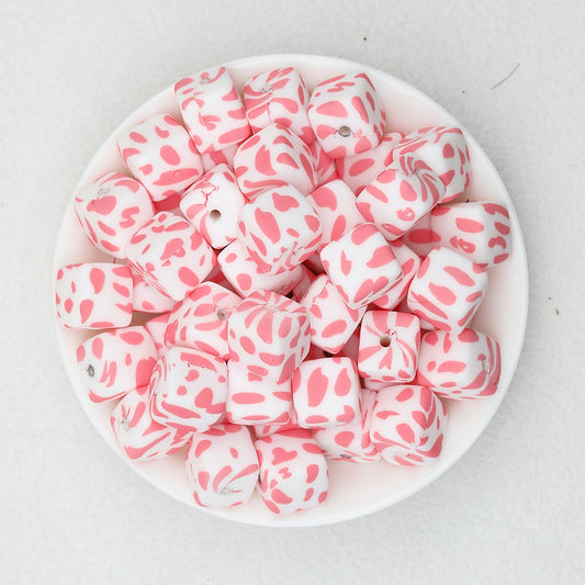 13.5mm Square Leopard Print Silicone Beads 50pcs - 1
