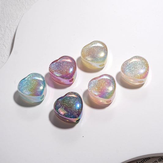 Glitter Starry Sky Heart Resin Beads 16mm Pastel Rainbow Shimmer 20pcs 2