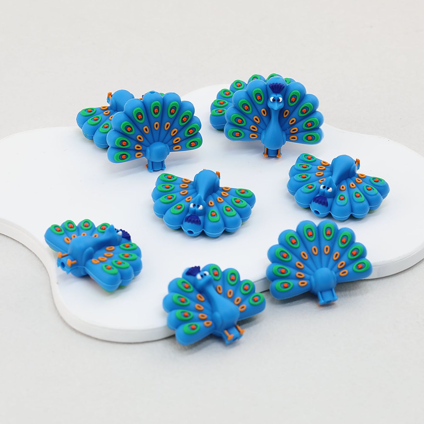 Blue 3D Peacock Silicone Focal Beads with Hole 20pcs
