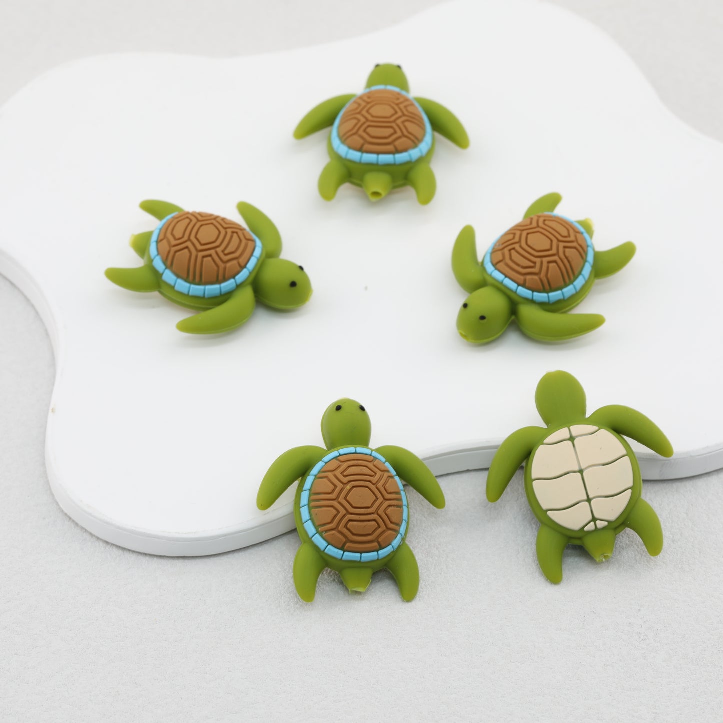 3D Turtle Green Silicone Focal Beads 20pcs 2