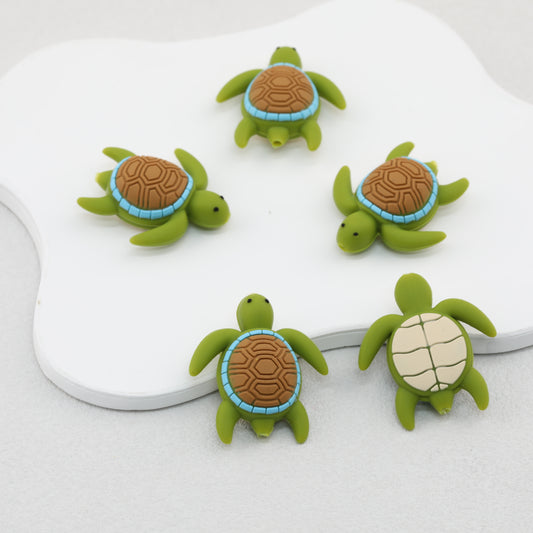 3D Turtle Green Silicone Focal Beads 20pcs 2