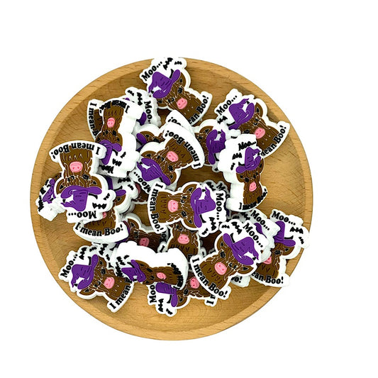 Silicone Focal Beads Halloween Witch Hat Cow With Playful Text 20pcs 2