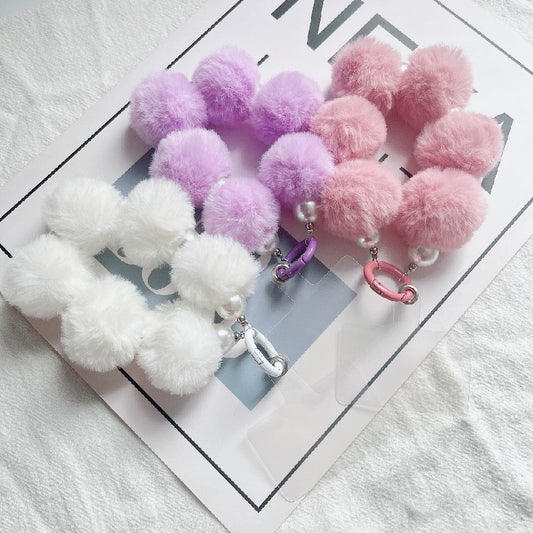 Beaded Ball Pearl Pom Pom Wristlet Keychain Colorful Pastel Neutrals 2