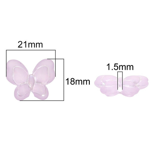 Transparent Frosted Butterfly Acrylic Beads 21x18mm Pastel Colors 20pcs 2