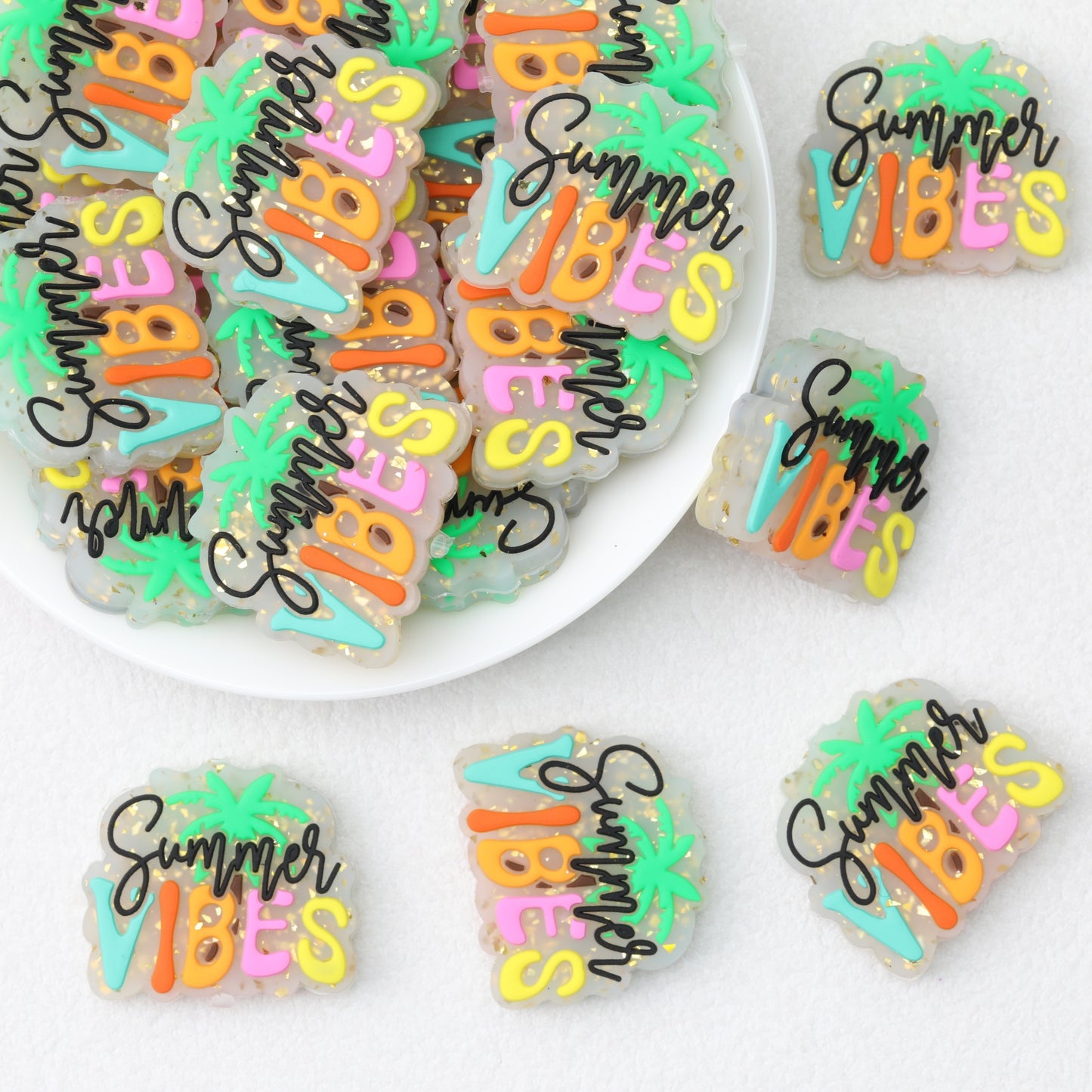 Summer Vibes Silicone Focal Beads with Palm Tree Design 20pcs