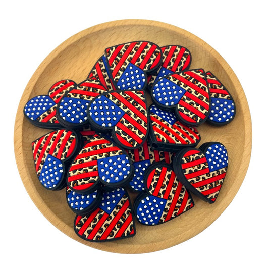 Silicone Focal Beads Independent Day US Heart American Flag Leopard Print 20pcs 2