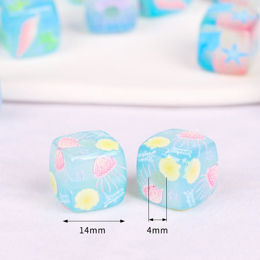 Jelly Texture Square Acrylic Beads 14mm Marine Series 10pcs 2