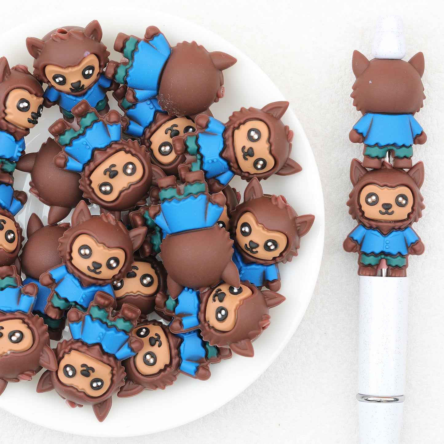 3D Blue Shirt Werewolf Silicone Focal Beads 20 pcs