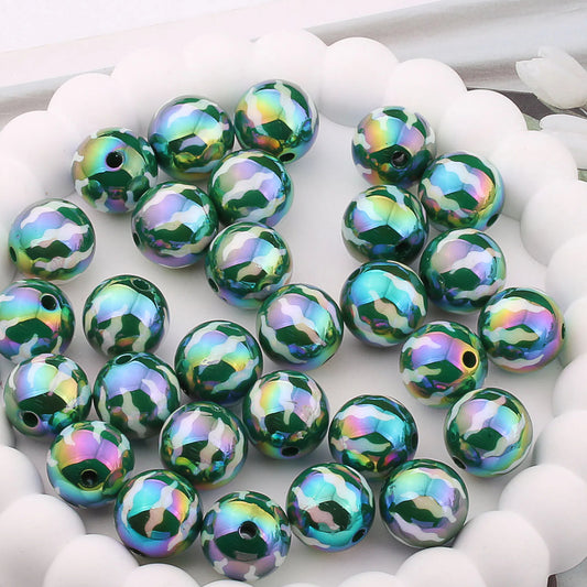 UV Plating Round Acrylic Beads 16mm Watermelon Stripe Printed 20pcs 2