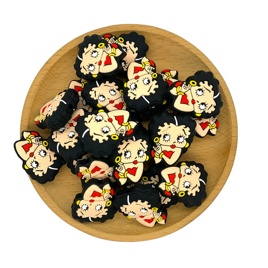 Silicone Focal Beads Betty Boop Iconic Face Red Heart 20pcs 2