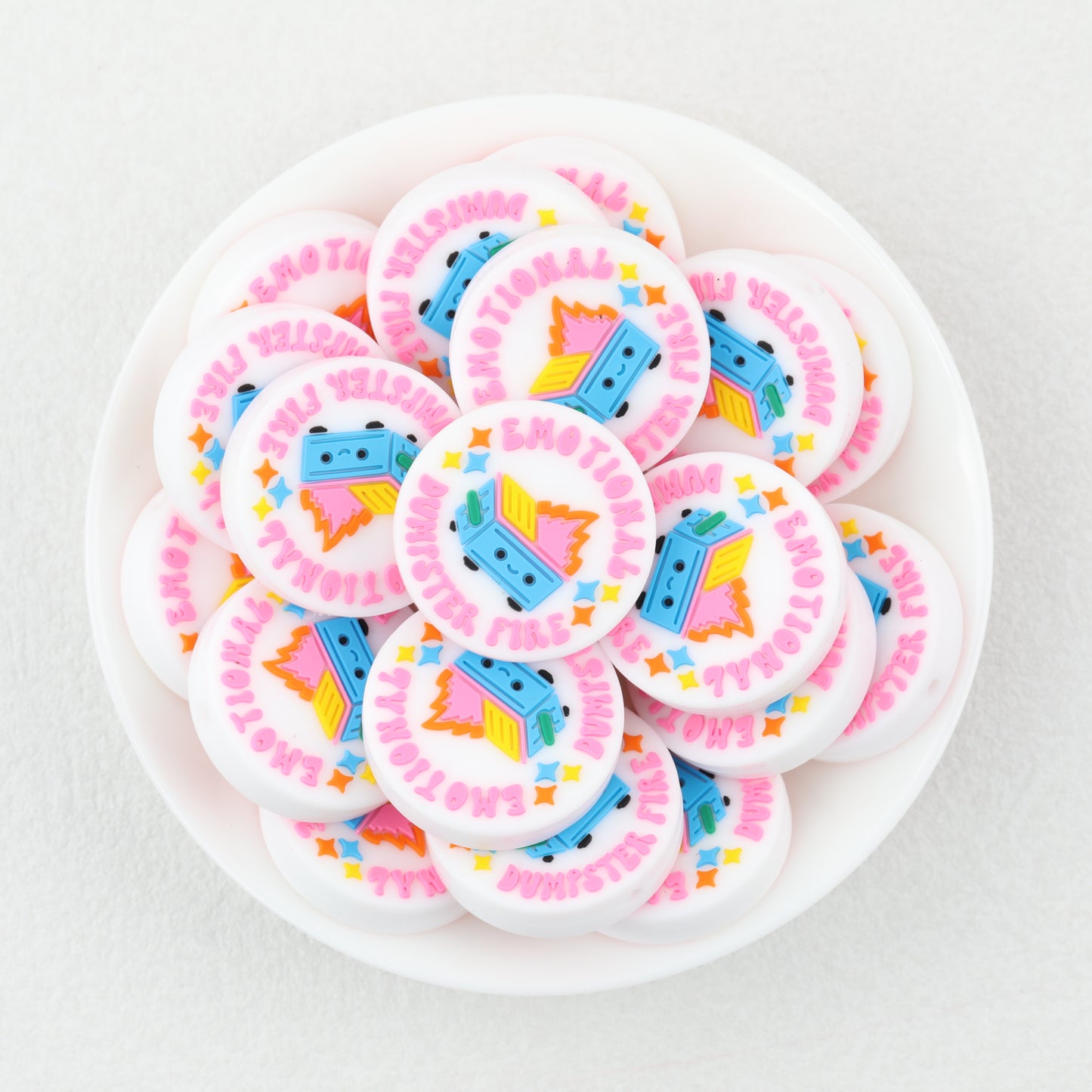 Pink Round Silicone Focal Beads Fire Flame Design 20pcs