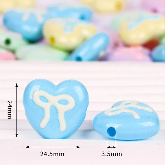 Hand Painted Heart & Star Acrylic Beads 24mm Glossy Pastel 10pcs 2
