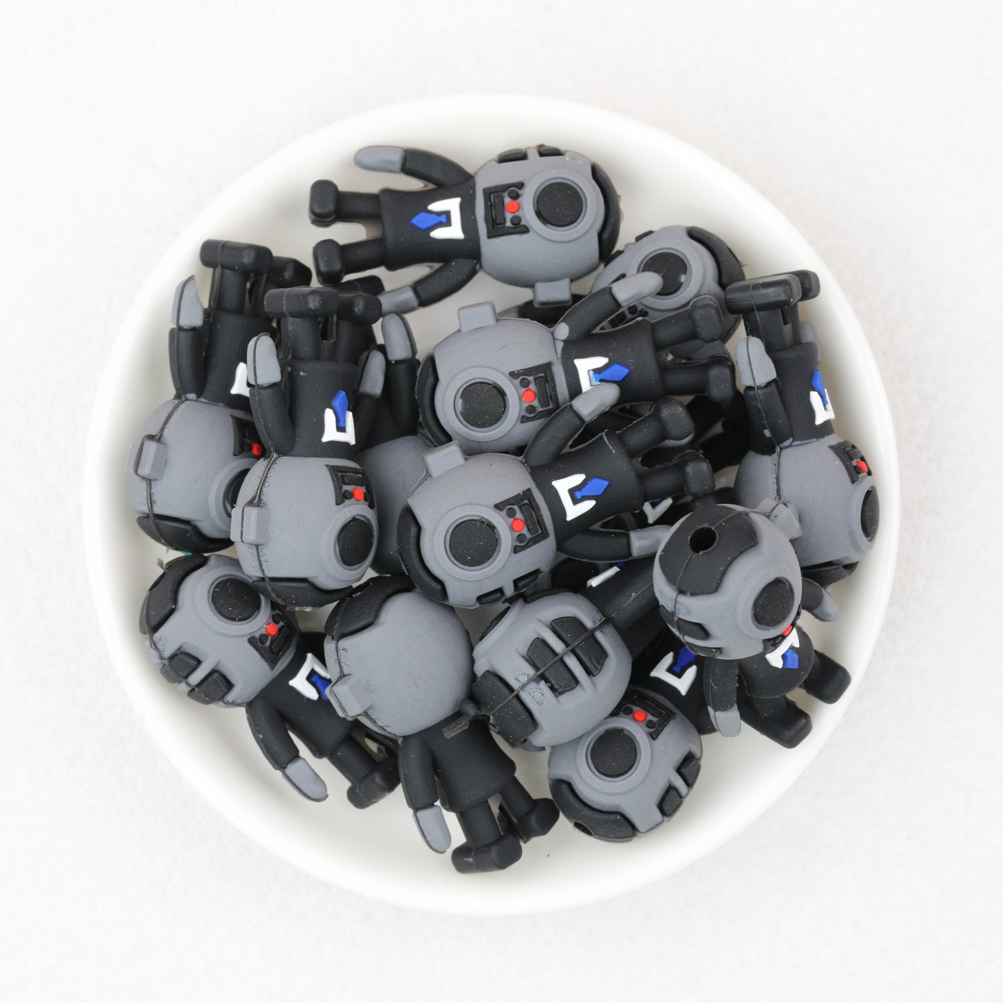 3D Black and White Robot Silicone Focal Beads 20pcs 2