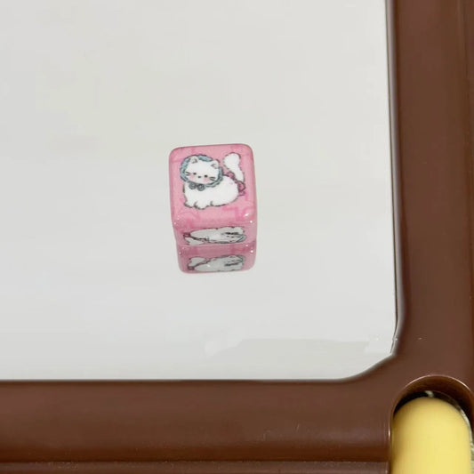 Pink Cartoon Kitten and Puppy Acrylic Square Beads 16mm 10pcs 2