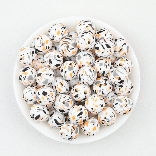 15mm Multicolor Patterned Printed Round Silicone Beads 50pcs - Glass