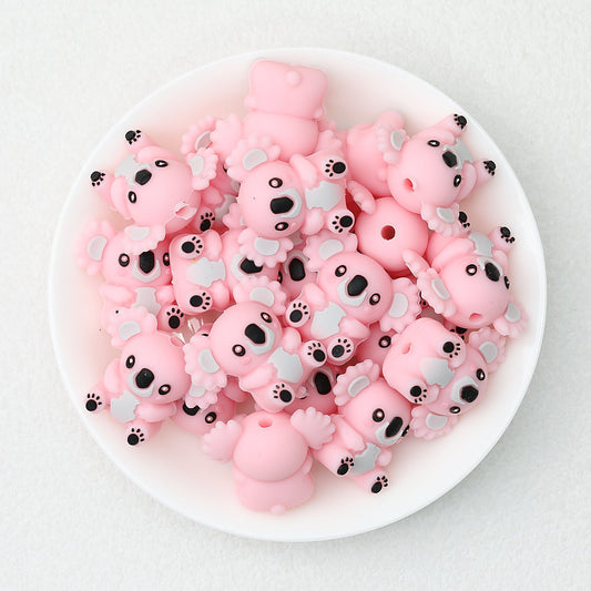 Cute 3D Koala Baby Silicone Focal Beads 20 Pcs - Pink