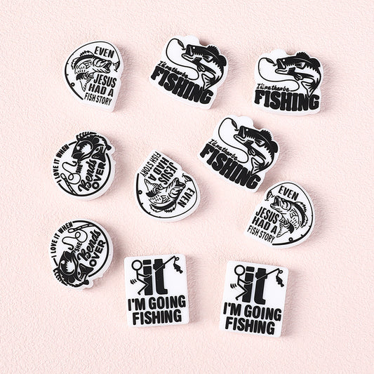 Silicone Focal Beads Fishing Theme Bold Fish and Hook Designs 20pcs 2