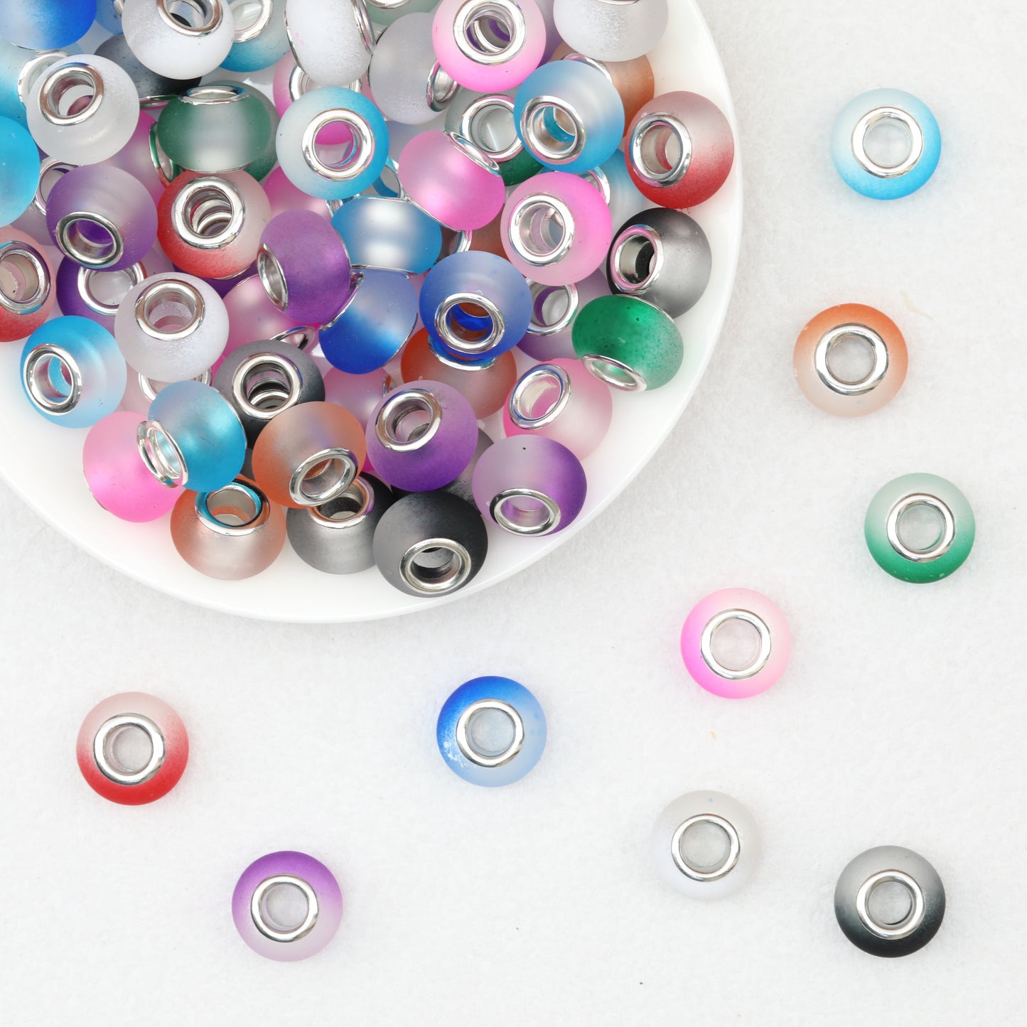 Frosted Gradient Acrylic Spacer Beads 14mm 50pcs