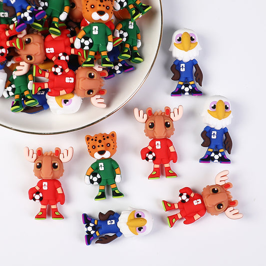 Silicone 3D Focal Beads Mascot White Haired Sea Eagle Kratch Holding Soccer Balls 20pcs 2