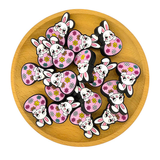 Silicone Focal Beads Easter Rabbit Holding Circle Base 2