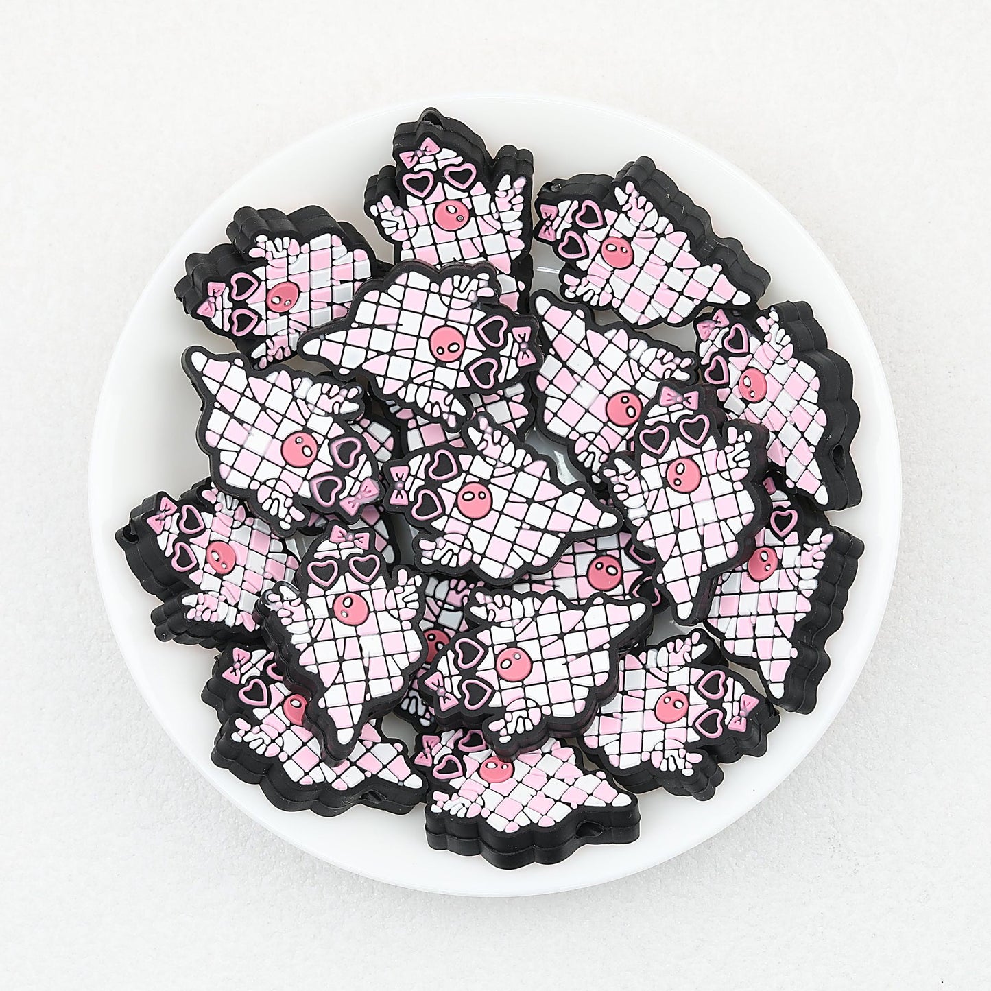Halloween Pink Checkered Ghost Silicone Focal Beads 20 pcs