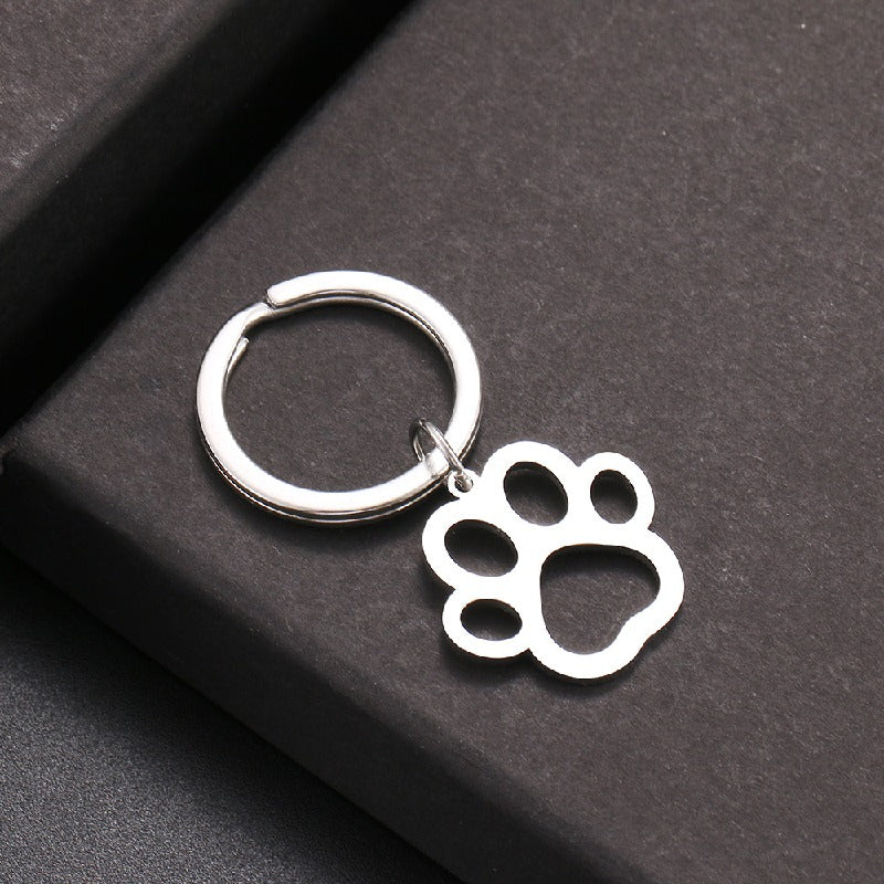 Stainless Steel Hollow Paw Dog Keychain Silver Tone 3