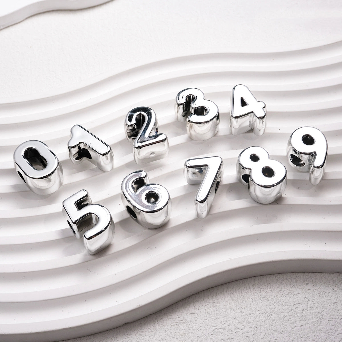 Plated Letter & Number Acrylic Beads 22x17x12mm Chunky Silver 50pcs 6