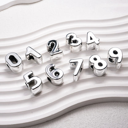 Plated Letter & Number Acrylic Beads 22x17x12mm Chunky Silver 50pcs 6