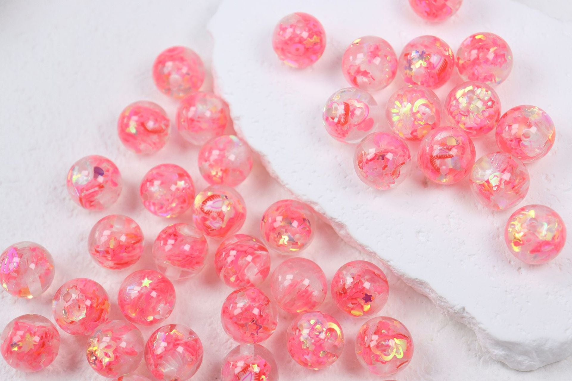 Summer Inspired 16mm Resin Round Beads with Sparkling Sequins 10pcs 12