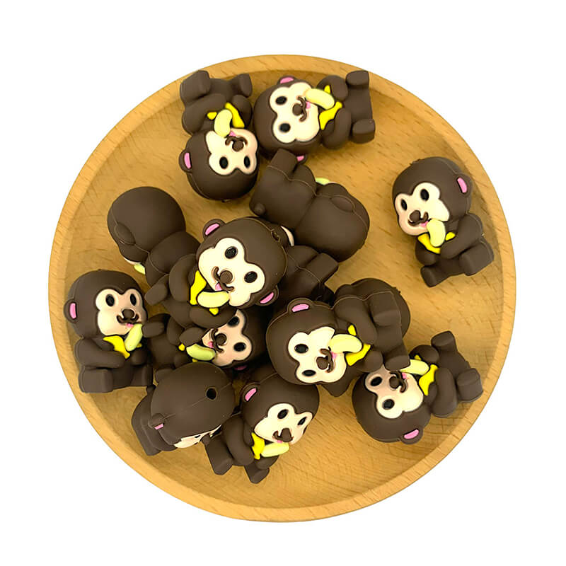 Silicone 3D Focal Beads Monkey Eating Banana Holding Fruit 2
