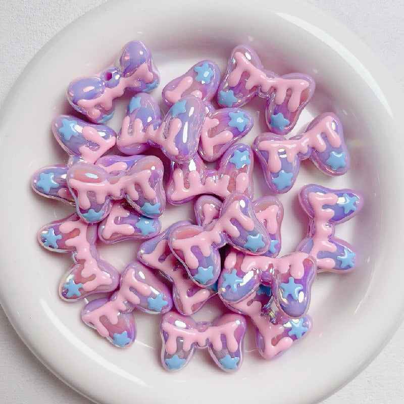 Hand-Painted Bow Heart Acrylic Beads 21×29mm Glossy Pastel 5pcs 8