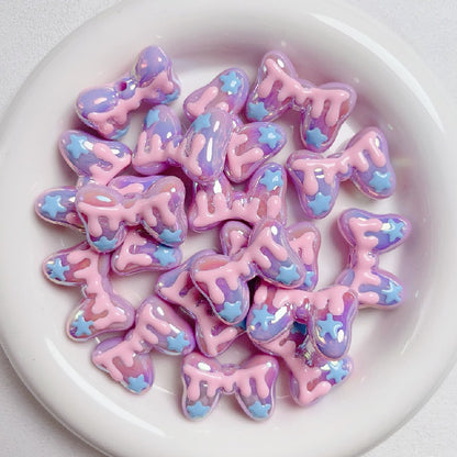 Hand-Painted Bow Heart Acrylic Beads 21×29mm Glossy Pastel 5pcs 8