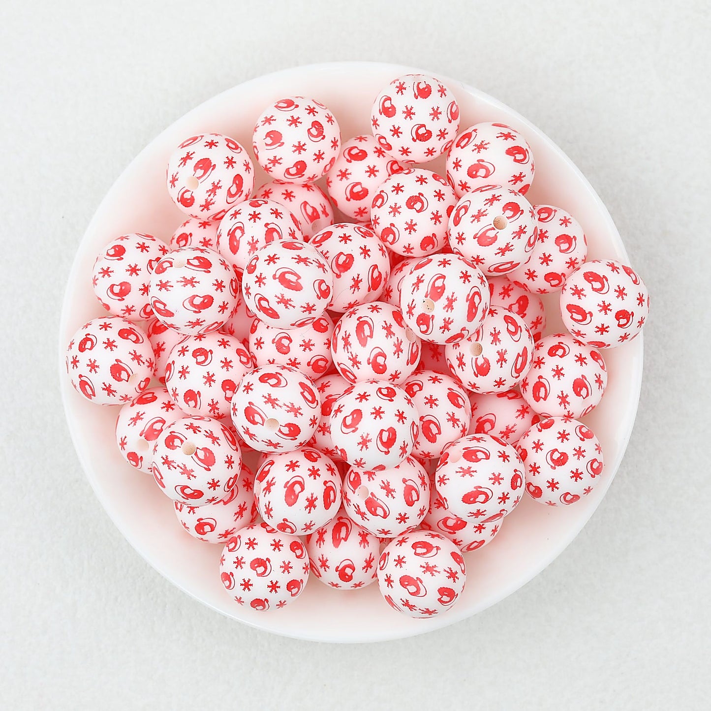 15mm Printed Leaf Pattern Silicone Round Beads 50pcs - Old Man Mustache