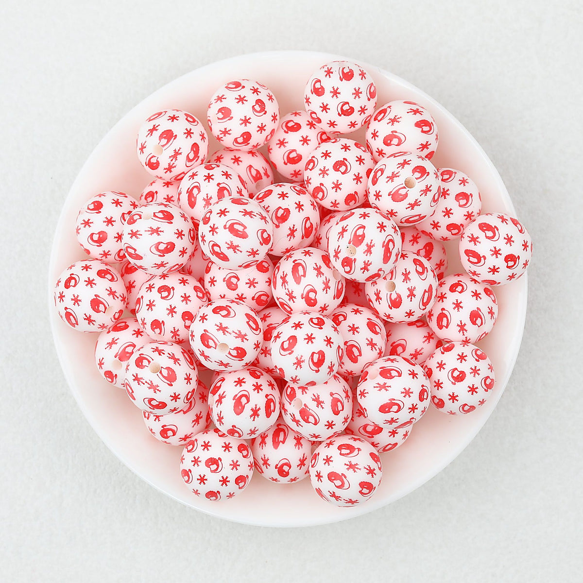 15mm Printed Leaf Pattern Silicone Round Beads 50pcs - Old Man Mustache