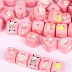 Pink Sanrio Series Acrylic Square Beads 14mm Printed 10pcs
