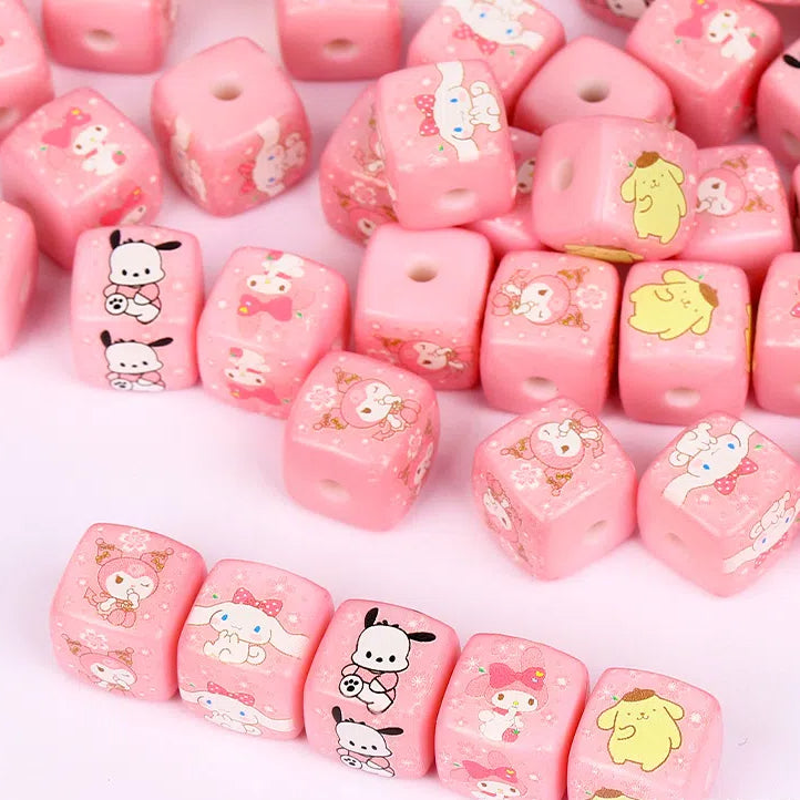 Pink Sanrio Series Acrylic Square Beads 14mm Printed 10pcs