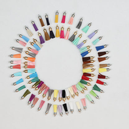 Leather Tassel Charms Small 3.8cm Mixed Colors Silver Cap 100pcs