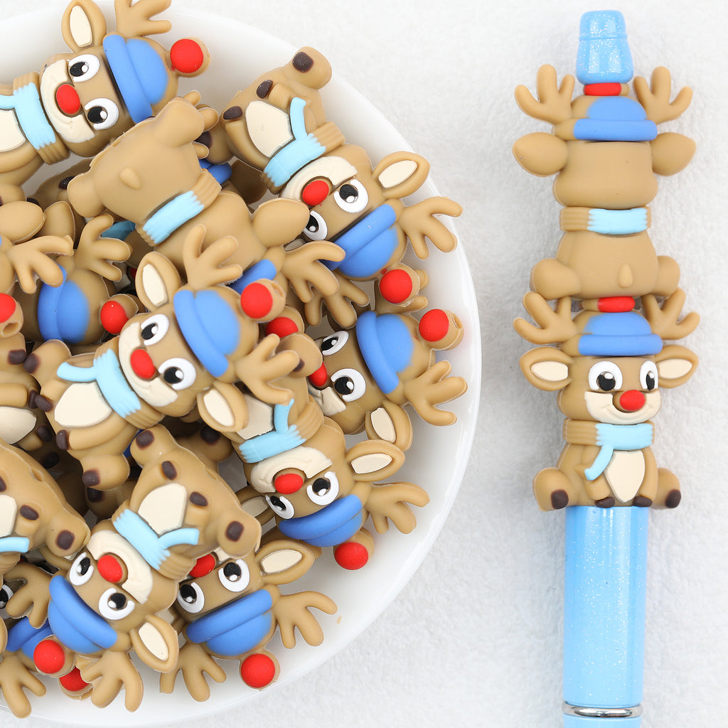 3D Winter Cute Reindeer Silicone Focal Beads