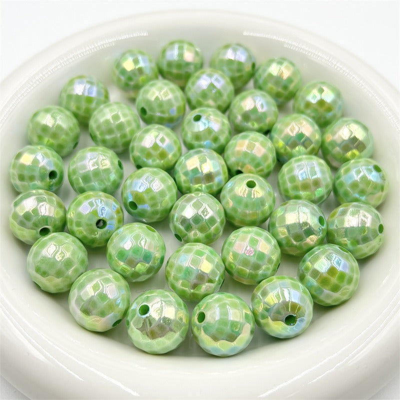 UV Finish Acrylic Plaid Round Beads 16mm Glossy Colorful 10pcs 12