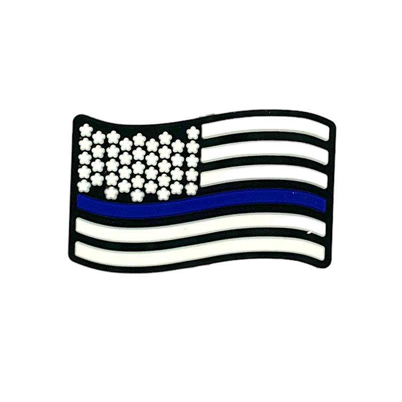 Silicone Focal Beads Thin Blue Line Flag Waving Shape 20pcs