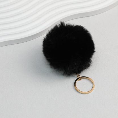 Pom Pom Keychain Plush Violet Faux Fur Ball Gold Ring 8cm