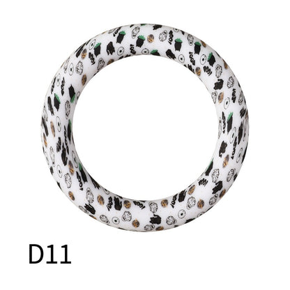 65mm Printed Silicone Beads Round Rings Floral Animal Spots Prints 17