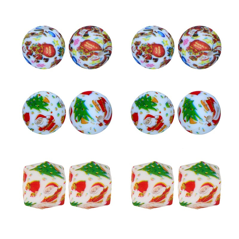 Christmas 12mm 15mm 19mm Round 14mm 17mm Hexagon Silicone Beads 50pcs