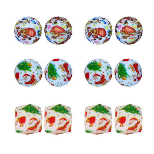 Christmas 12mm 15mm 19mm Round 14mm 17mm Hexagon Silicone Beads 50pcs