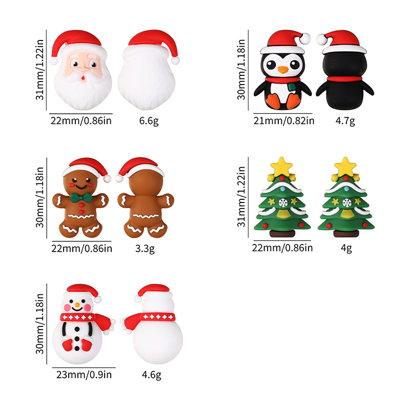 Silicone 3D Focal Beads Christmas Gingerbread Man Santa Claus Gift 20pcs 11