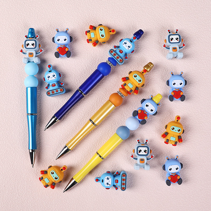 Silicone 3D Focal Beads Love Robot Holding Heart 20pcs 8