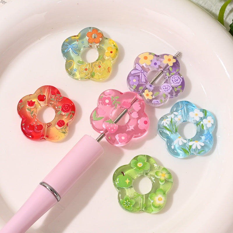 Floral Pattern Five-Petal Flower Acrylic Beads 26mm 10pcs 2